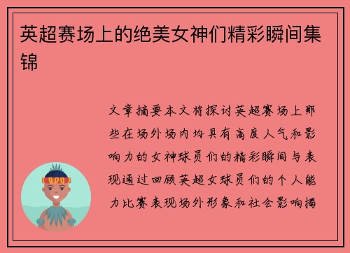 英超赛场上的绝美女神们精彩瞬间集锦